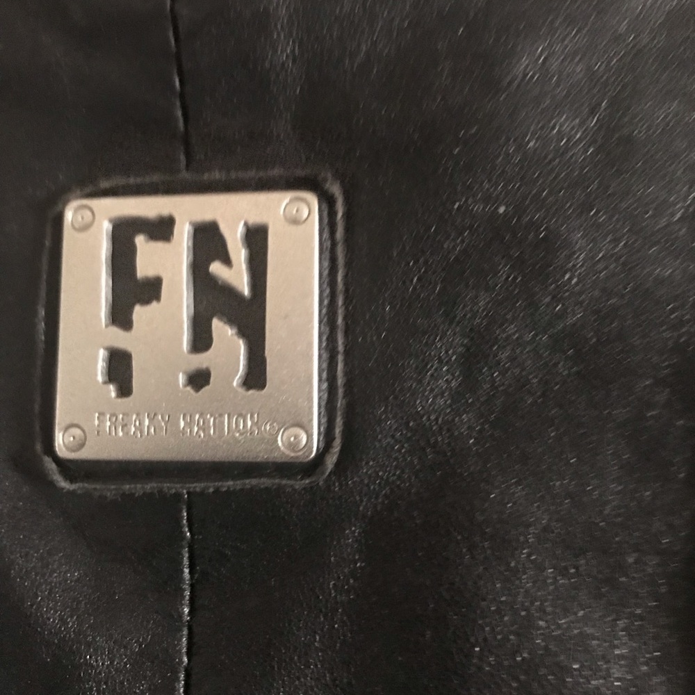FREAKY NATION LEATHER JACKET UNISEX LARGE BIKER GREAT USED CONDITION